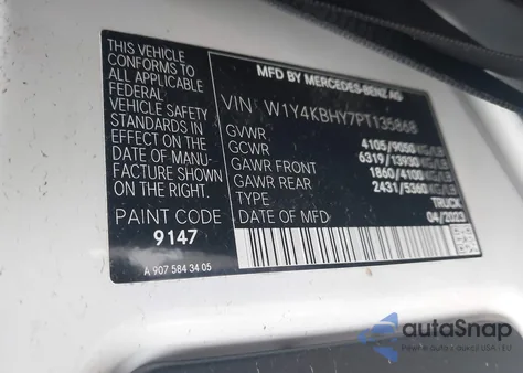 2023 Mercedes-Benz Sprinter 2500 Standard Roof 4-Cyl Diesel z USA, uszkodzony, nr VIN W1Y4KBHY7PT135868
